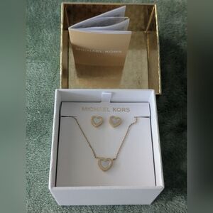 VGPL Michael Kors Gold Color Heart Necklace And Earrings Set